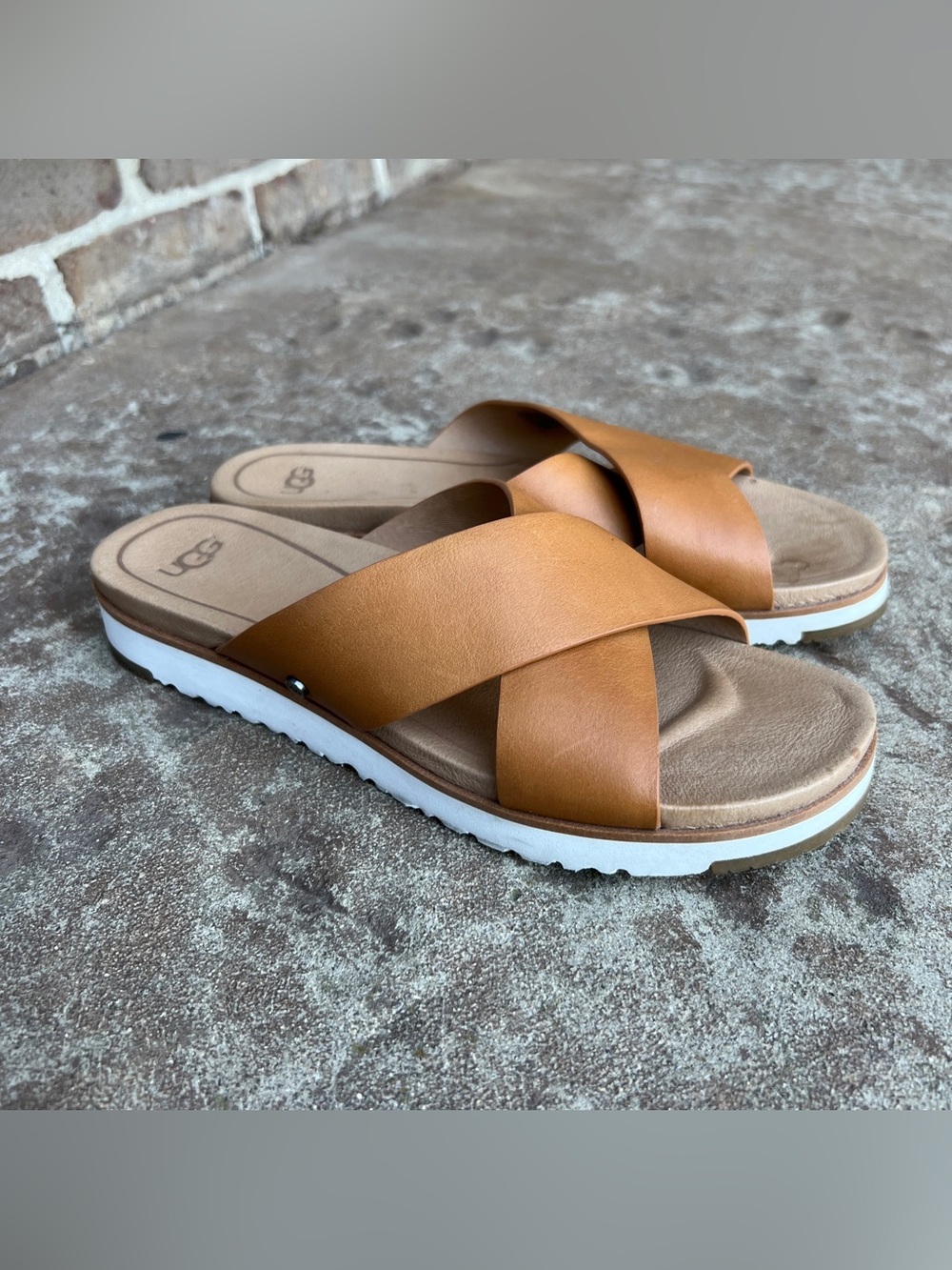 UGG Kari Women's Tan Crossband Slide Sandals - Comfortable Slip-Ons Sz 7.5 - Picture 4 of 13